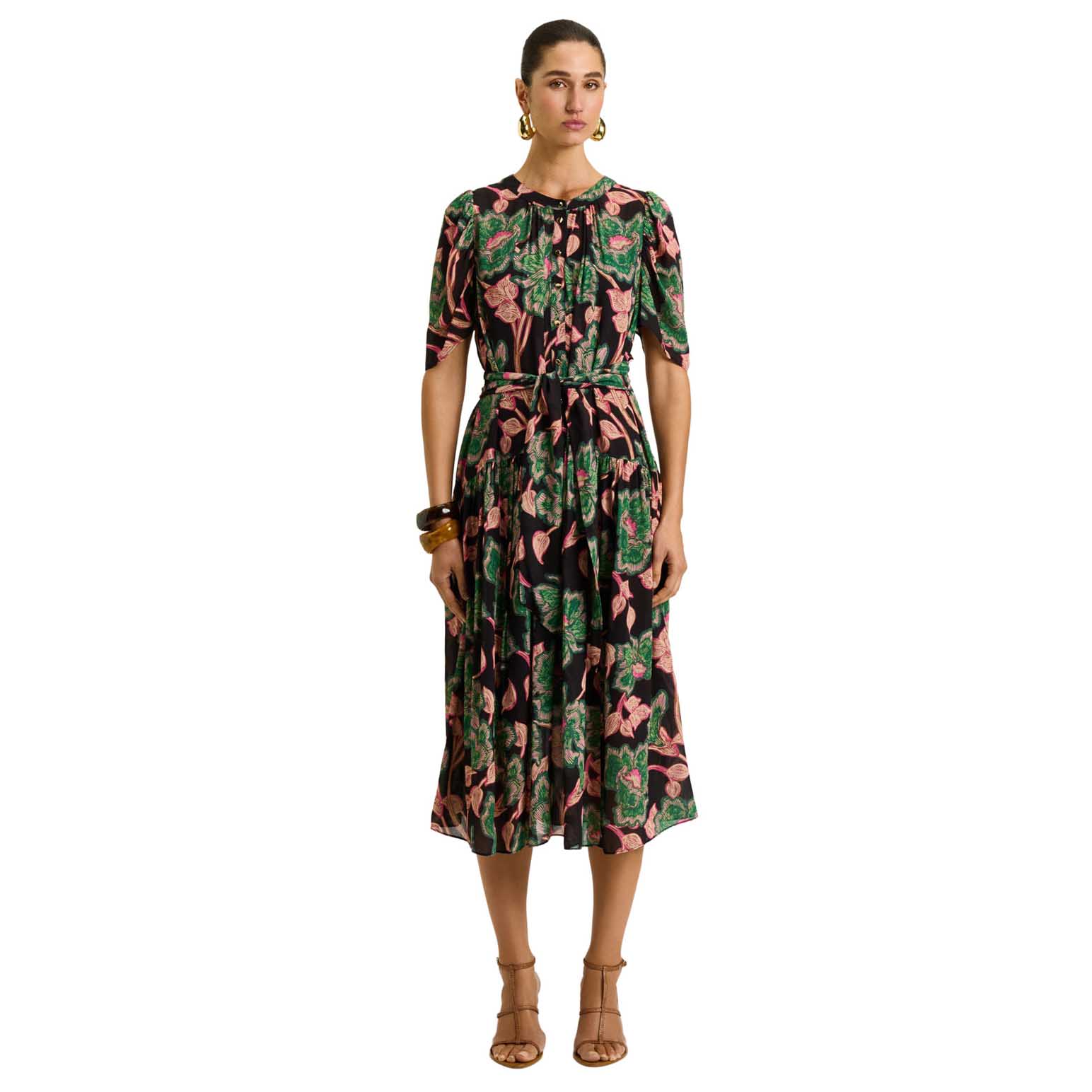 Veronika Maine Noir Batik Bloom Georgette Dress
